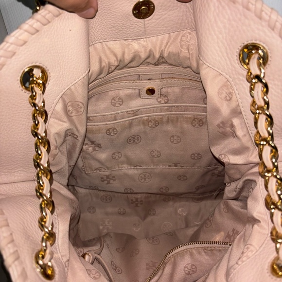 Tory Burch pale pink blush slouchy Marion pebbled leather large tote bag handbag - Picture 10 of 16